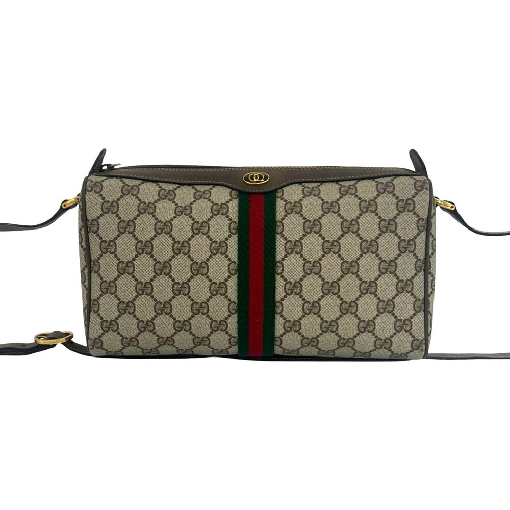 GUCCI Old Gucci Sherry Line GG Logo Pattern Leather Shoulder Bag/Pouch Brown ...